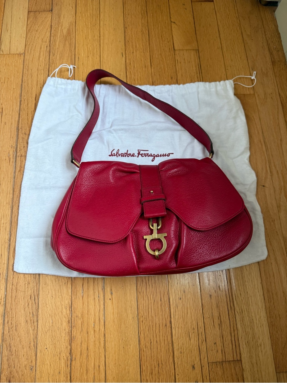 Salvatore Ferragamo Gancini Red Leather Bag